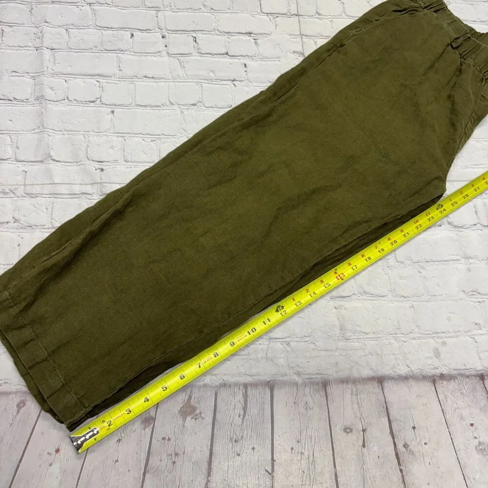 Quince Women 100% European Linen Pants Size Large Olive C134 -24